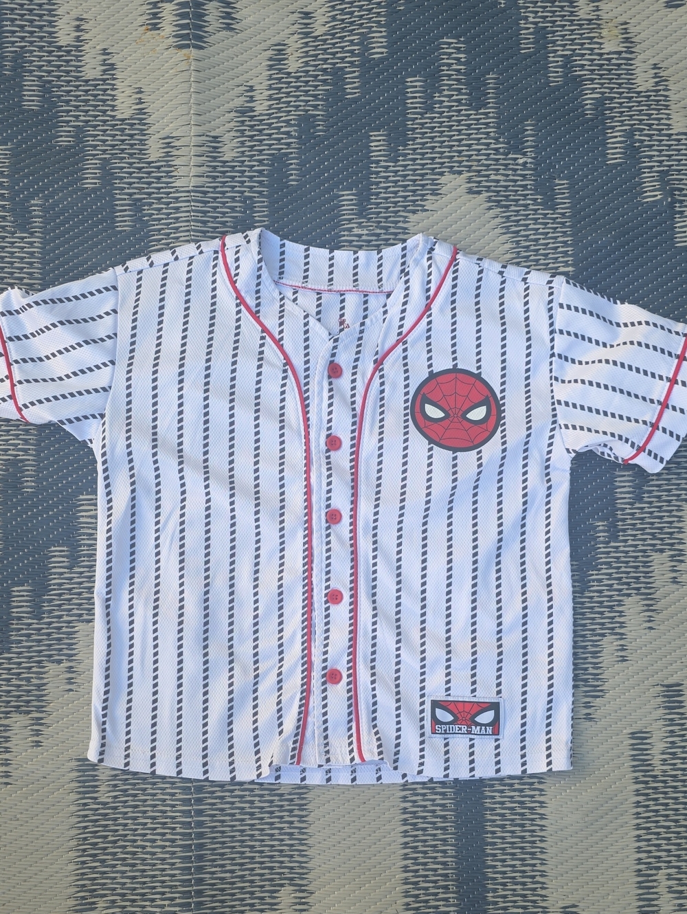 Spiderman White Baseball-Style Button Shirt with Red Accents